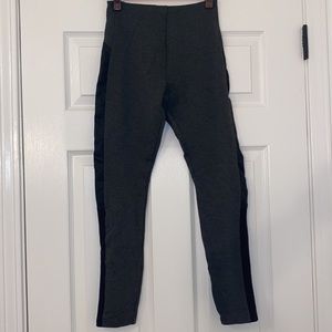 LYSSE Gray Heather FAUX LEATHER TUXEDO STRIPE Leggings Pants Modern Athl…